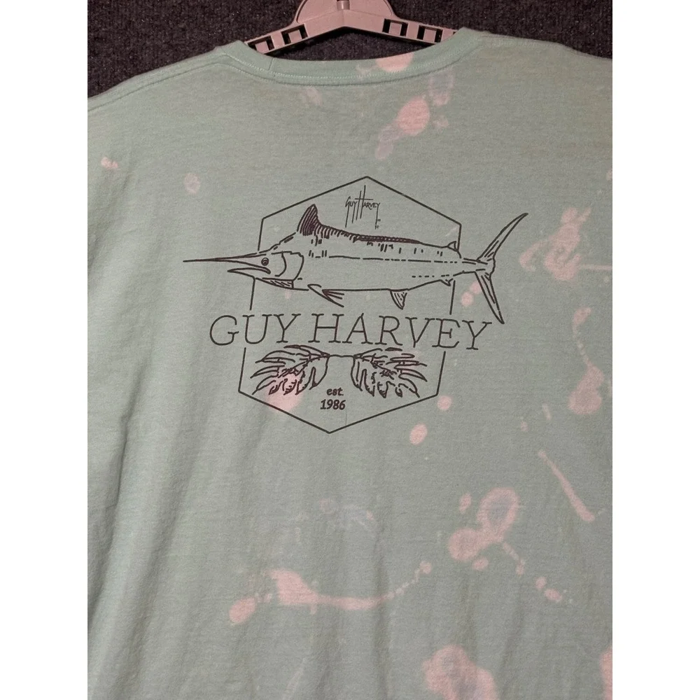 Guy Harvey Mens 2XL T Shirt Aqua Bleach Wash Graphic Marlin